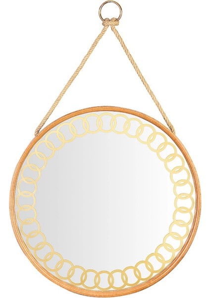 Desenli Ipli Ahşap Çerçeveli Ayna Q50 cm
