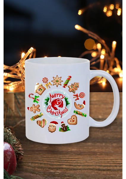 Yılbaşı Noel Temalı Noel Kurabiyeleri Merry Chrisrtmas Baskılı Yeni Yıl Hediyelik Kupa Bardak-Kahve