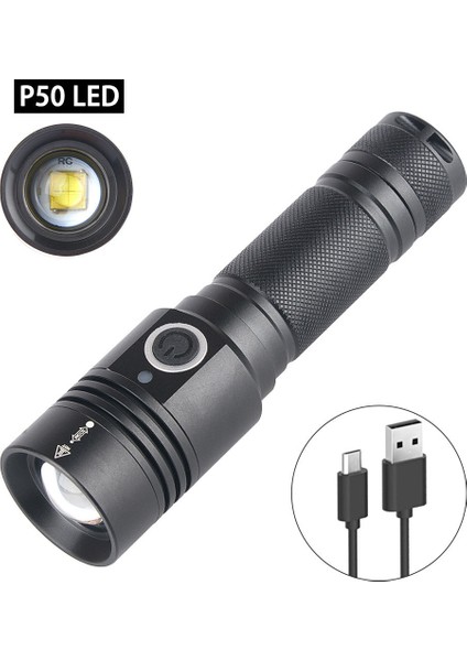 XHP50 Parlama Feneri Geri Çekilebilir USB Şarj (Yurt Dışından)
