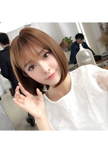 Peruk Kadın Kısa Düz Saç Hava Patlama Peruk Doğal Gerçekçi Bobo Kafa Iç Toka Mekanizması Tam Kafa Peruk (Yurt Dışından)