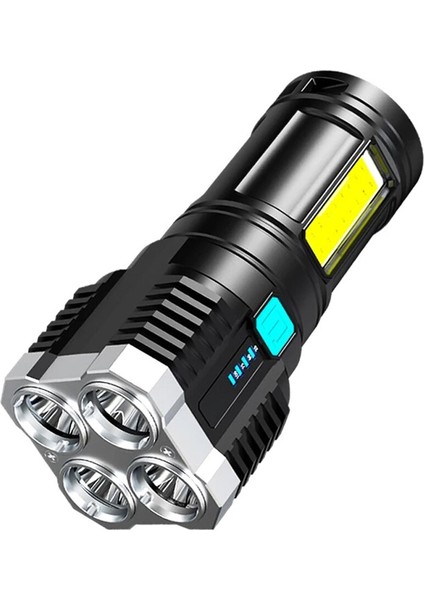 4 Çekirdekli LED Çok Fonksiyonlu Parlak El Feneri Cob Yan Işık Açık Taşınabilir Ev USB Şarj Edilebilir El Feneri (Yurt Dışından)