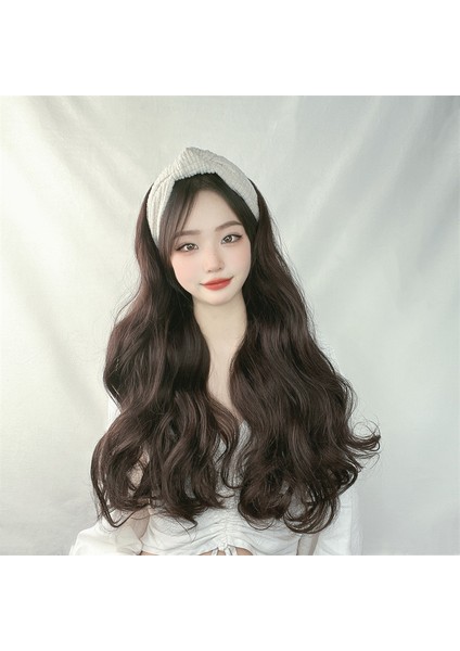 Saç Bandı Peruk Kadın Uzun Kıvırcık Saç Tek Parça Yarım Başlık Simülasyon Saç Büyük Dalga Peruk Seti (Yurt Dışından)
