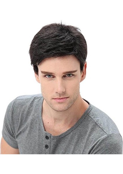 Adam Eğik Patlama Saçları Için Doğal Gerçekçi Yüksek Sıcaklık Fiber Peruk - Siyah (Yurt Dışından)