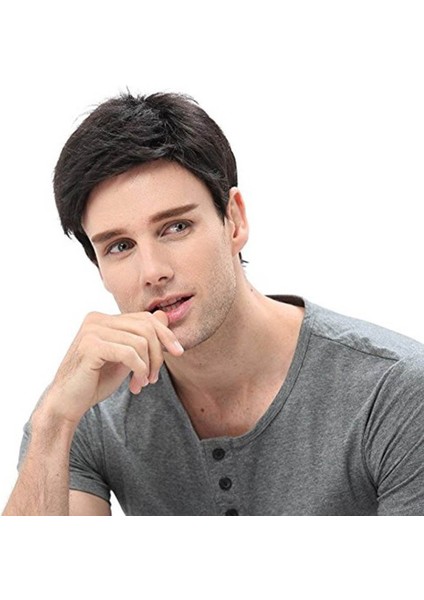 Adam Eğik Patlama Saçları Için Doğal Gerçekçi Yüksek Sıcaklık Fiber Peruk - Siyah (Yurt Dışından) modelleri