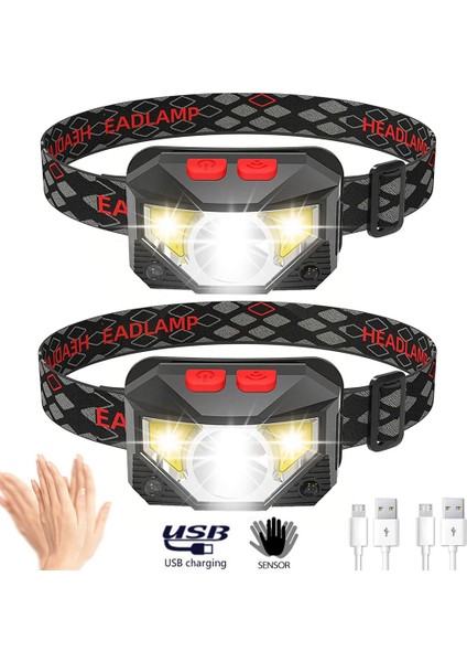 8 Mod Handfress Hareket Sensörü Su Geçırmez Güçlü LED Far Far Kafa Lambası Cob El Feneri Kafa Işığı (Yurt Dışından)