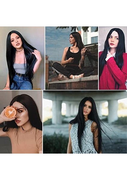 Adams Ailesi Anne Addams Siyah Orta Uzunlukta Düz Saç Cadılar Bayramı Çünkü Peruk Anime Peruk (Yurt Dışından) modelleri