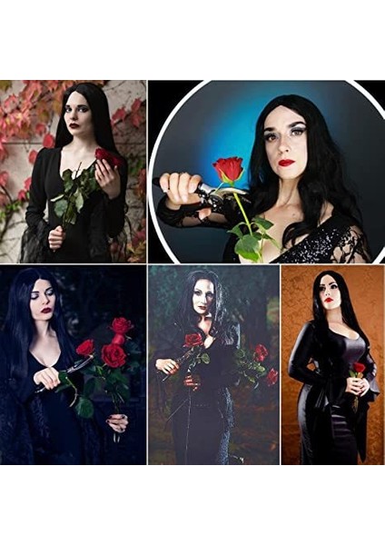 Adams Ailesi Anne Addams Siyah Orta Uzunlukta Düz Saç Cadılar Bayramı Çünkü Peruk Anime Peruk (Yurt Dışından) fırsatları