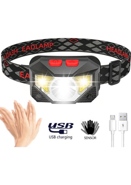 8 Mod Handfress Hareket Sensörü Su Geçırmez Güçlü LED Far Far Kafa Lambası Cob El Feneri Kafa Işığı (Yurt Dışından)