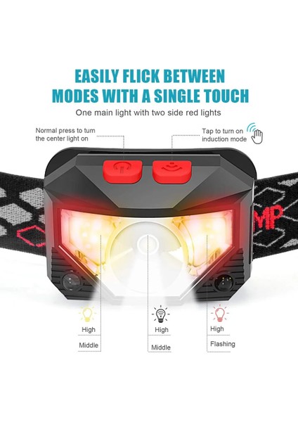 8 Mod Handfress Hareket Sensörü Su Geçırmez Güçlü LED Far Far Kafa Lambası Cob El Feneri Kafa Işığı (Yurt Dışından)