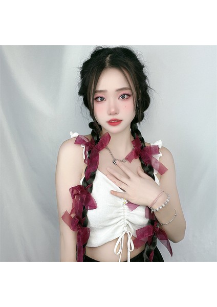 Fabrika Yeni Peruk Kadın Iplik Şerit Yay Örgülü Saç Üç Telli Örgü Yüksek Sıcaklık Fiber Mekanizması Çift At Kuyruğu Tek Parça Dropshipping (Yurt Dışından) modelleri