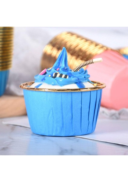 Muffin Kağıt Karton Altın Mavi Cupcake Kek Kalıbı Kapsülü Kabı - 25 Adetlik 1 Paket fırsatları