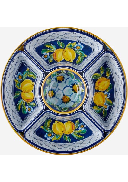 Capri Mavi Melamin 5 Bölmeli Servis Tepsisi 39 cm