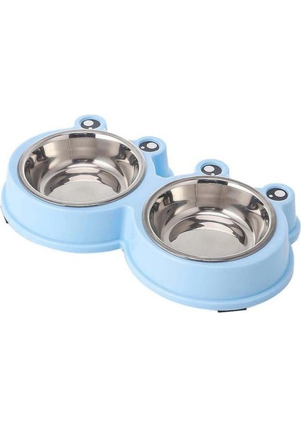 Sevimli Kurbağa Çift Kase Kedi Yavrusu Besleme Malzemeleri Paslanmaz Çelik Pet Içme ve Besleme Çanak Küçük Köpek Maması Su Besleyici (Yurt Dışından)