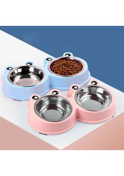 Sevimli Kurbağa Çift Kase Kedi Yavrusu Besleme Malzemeleri Paslanmaz Çelik Pet Içme ve Besleme Çanak Küçük Köpek Maması Su Besleyici (Yurt Dışından) fiyatları