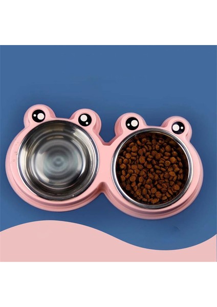 Sevimli Kurbağa Çift Kase Kedi Yavrusu Besleme Malzemeleri Paslanmaz Çelik Pet Içme ve Besleme Çanak Küçük Köpek Maması Su Besleyici (Yurt Dışından) modelleri