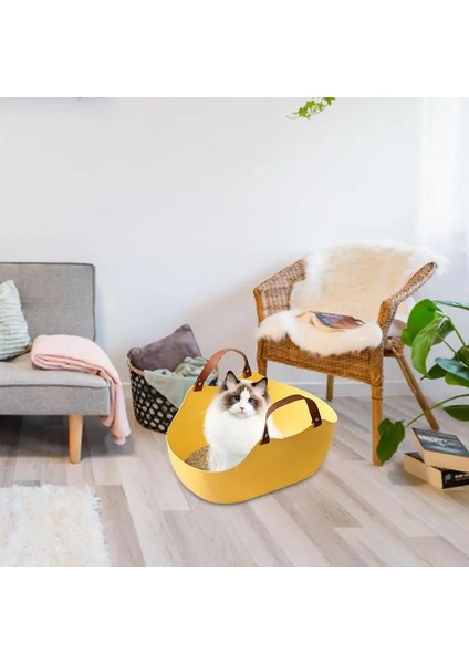 Kedi Kumu Kürekli Kedi Kumu Tepsisi Yüksek Taraflı ve Alçak Girişli Açık Kedi Kumu Tavası Yarı Kapalı Büyük Kedi Kumu Kabı (Yurt Dışından)