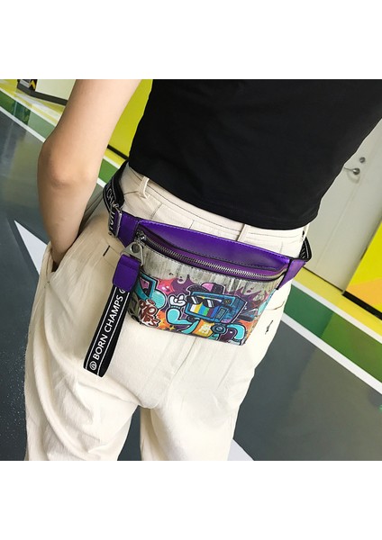 Hip Hop Moda Boyalı Graffiti Küçük Bel Çantası Kız Çocuk Çantası (Yurt Dışından)