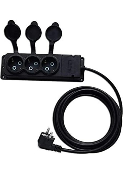 12 Mt. Siyah 3x1,5 Mm² Ttr Kablolu Üçlü Kauçuk Topraklı Priz Uzatma Kablosu