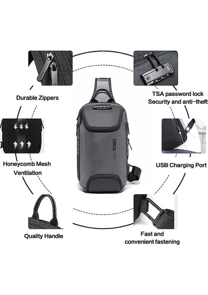 Erkek USB Bağlantı Noktalı Su Geçirmez Göğüs Çantası - Gri (Yurt Dışından)