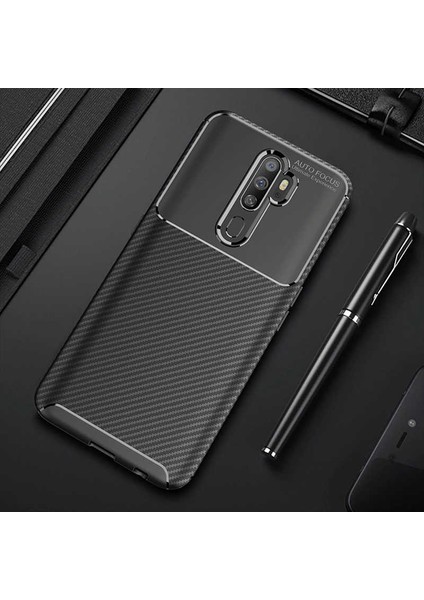 Oppo A9 2020 Kılıf Karbon Koruyucu Yumuşak Silikon Nero Kapak