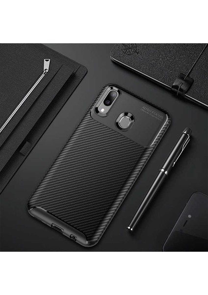 Huawei Y7 Prime 2019 Kılıf Karbon Koruyucu Yumuşak Silikon Nero Kapak