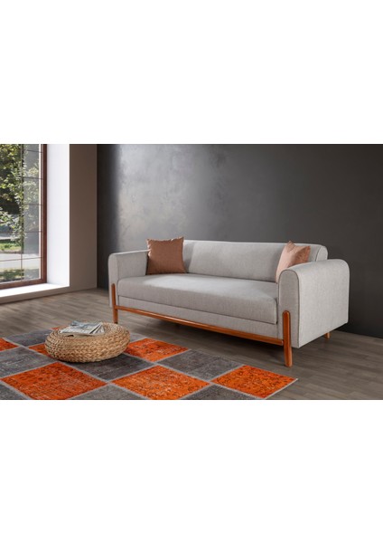 Perla Sofa Ferranti Plus Ahşap Yataklı Sandıklı Kanepe Krem