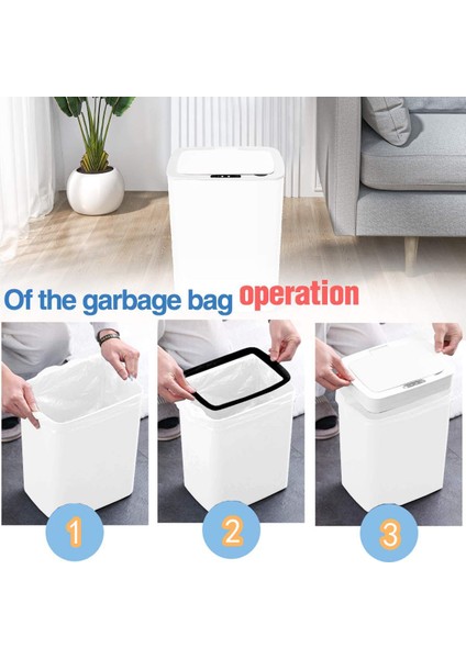 Sensörlü Çöp Kovası, Mutfak Temassız Çöp Kovası Kapaklı, Banyo Odası USB Şarjlı Akıllı Çöp Kutusu Çöp Kutusu Beyaz 14L (Yurt Dışından)