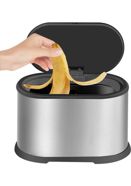 Kapaklı Mini Çöp Kovası, 4l Küçük Mutfak Kompost Kutusu Tezgah Üstü Çöp Kovası, Paslanmaz Çelik Mini Çöp Kovası Gümüş (Yurt Dışından)