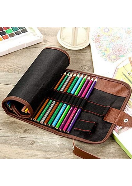 24 Yuvalı Kalem Rulo Kasa Kalem Perde Kalem Çantası Makyaj Wrap Tutucu Depolama Kılıfı Kalın Tuval Kırtasiye Organizatör (Yurt Dışından) modelleri