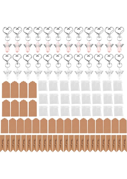 24PCS Melek Anahtarlıklar, Organze Çantalı Kolyeler ve Düğün Partisi Iade Hediyeleri Şekerleri Için Etiket (Yurt Dışından)