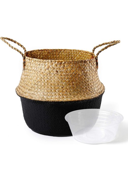 Deniz Çayırı Bitki Sepeti - Kulplu El Dokuma Göbek Sepeti, Ekstra Büyük Depolama Çamaşırhane, Piknik, Saksı Kapağı (Yurt Dışından)