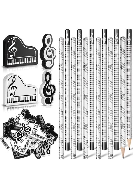 Müzik Kalemleri Müzik Notu Kalem Müzik Temalı Silgiler Ahşap Kalemler Toplu Klavye Eğlenceli Kalemler Silgi Hediye (24 Adet) (Yurt Dışından)