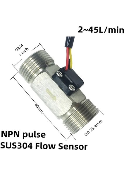 SUS304-5V Tarzı 2 ~ 45LMIN Su Sıvı Akış Ölçer G3 ve 4 Su Akış Sensörleri Npn Darbe Sinyali Hall Etkisi Sensörü (Yurt Dışından)