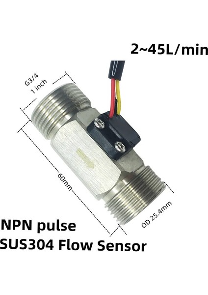 SUS304-5V Tarzı 2 ~ 45LMIN Su Sıvı Akış Ölçer G3 ve 4 Su Akış Sensörleri Npn Darbe Sinyali Hall Etkisi Sensörü (Yurt Dışından)