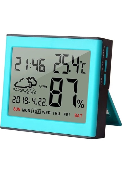 Mavi Stil Dijital LCD Elektronik Dijital Sıcaklık Nem Ölçer Termometre Higrometre Kapalı Açık Hava Istasyonu Saat (Yurt Dışından)
