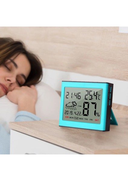 Mavi Stil Dijital LCD Elektronik Dijital Sıcaklık Nem Ölçer Termometre Higrometre Kapalı Açık Hava Istasyonu Saat (Yurt Dışından) fiyatları