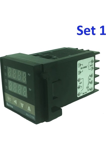 Set1 Stili REX-C100 Dijital Termostat Sıcaklık Kontrol Cihazı Ssr Çıkışı K Tipi Termokupl Sens x 48 +Ssr 40DA Katı Röle+Sensör (Yurt Dışından)