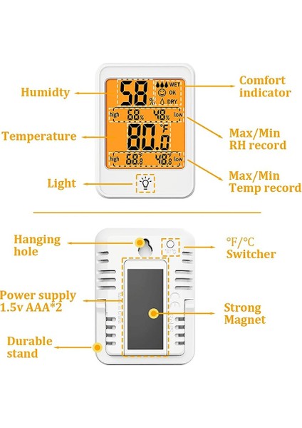 MC41-BEYAZ-ARKA Işık Stili Büyük Boy LCD Dijital Termometre Higrometre Kapalı Oda Sıcaklığı Nem Ölçer Sensör Ölçer Hava Istasyonu (Yurt Dışından) modelleri
