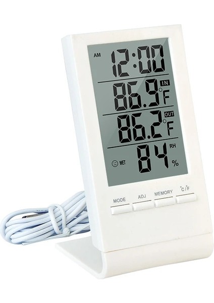 Beyaz Stil LCD Elektronik Dijital Sıcaklık Nem Ölçer Termometre Higrometre Kapalı Açık Hava Istasyonu Saat (Yurt Dışından)