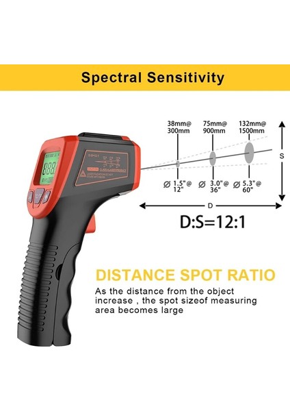 Kırmızı Stil -50~600 -58~1112 GM320S Endüstriyel Olmayan Kızılötesi Termometre Ir Yüksek Sıcaklık Tabancası LCD Lazer Işaretleyici (Yurt Dışından)