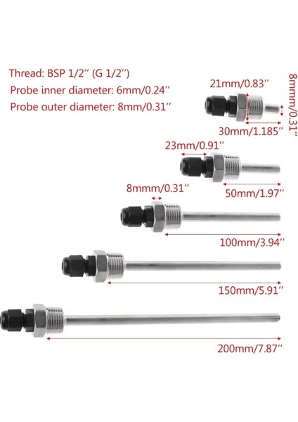 150MM Tarzı Thermowell Daldırma Kovanı Cep Paslanmaz Çelik 304 B" Max 6mm Tel Için Pt NTC10K NTC50K Boru L30-L (Yurt Dışından) modelleri