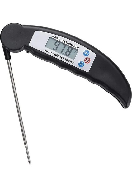 Siyah Stil Katlanabilir Gıda Termometresi Programlanmış Dijital Mutfak Gıda Pişirme Barbekü Et Çatalı Barbekü Probu Tipi Sıcaklık Ölçer Test Cihazı (Yurt Dışından)