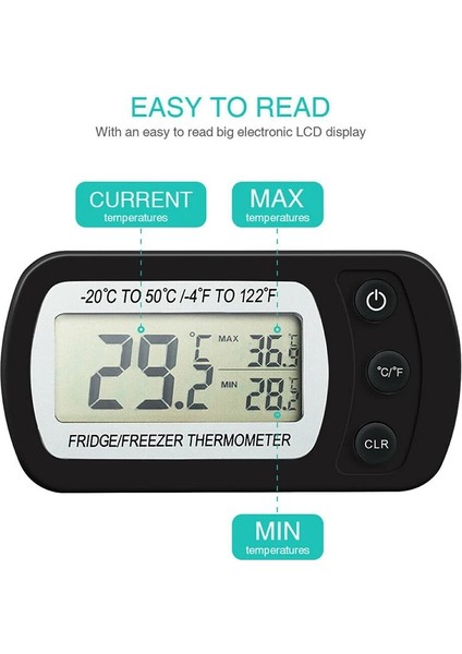 Siyah Stil Elektronik Dijital Buzdolabı Termometresi LCD Ekranlı Buzdolabı Dondurucu Sıcaklığı Yüksek ve Düşük -20C - 50C Arası Anti-Nem (Yurt Dışından) fırsatları