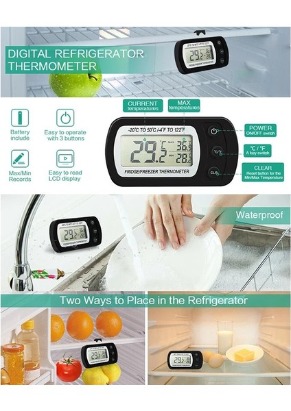 Siyah Stil Elektronik Dijital Buzdolabı Termometresi LCD Ekranlı Buzdolabı Dondurucu Sıcaklığı Yüksek ve Düşük -20C - 50C Arası Anti-Nem (Yurt Dışından) indirimleri