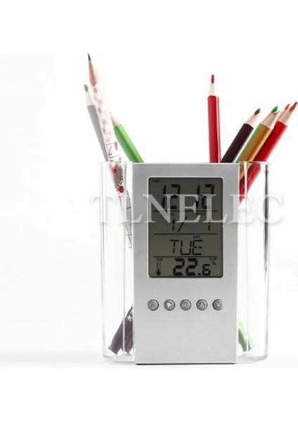 Zaman Alarmı Elektronik Zamanlayıcı Müzik Doğum Günü Hatırlatma Sürekli Takvim Şeffaf Kalem Tutucu Termometre (Yurt Dışından)