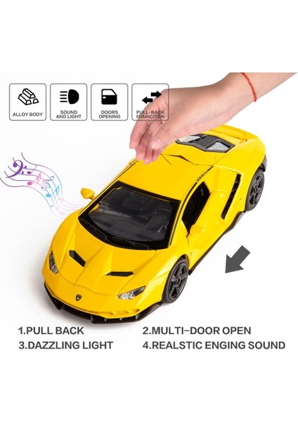 Model Araba Için Uyumlu 1/32 Lamborghini Geri Çekin Oyuncak Araba Alaşım Oyuncak Araç Işık ve Ses ile Müzik Araba Çocuklar Için Erkek Kız Doğum Günü Hediyesi (Sarı) (Yurt Dışından) modelleri