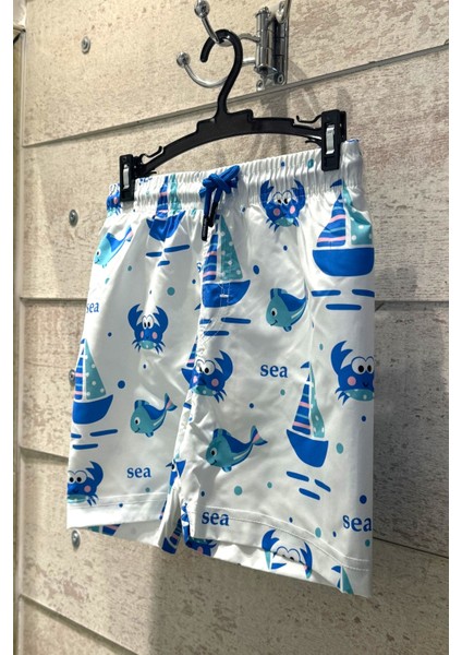 Yeni Sezon Sevimli Yengeç ve Yelkenli Desenli Hızlı Kuruma Özellikli Erkek Çocuk Şort Mayo fiyatları