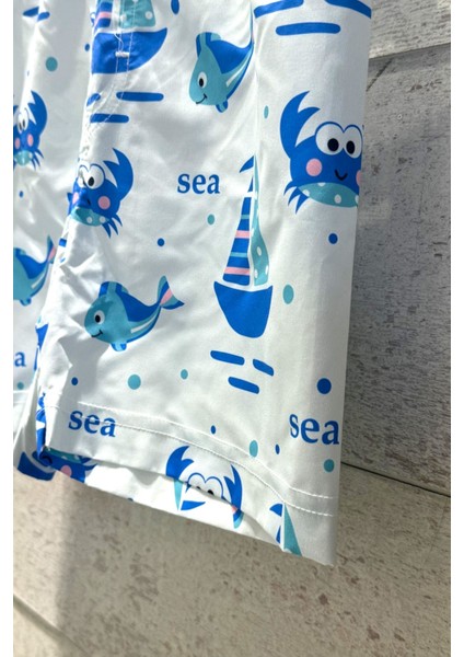 Yeni Sezon Sevimli Yengeç ve Yelkenli Desenli Hızlı Kuruma Özellikli Erkek Çocuk Şort Mayo modelleri