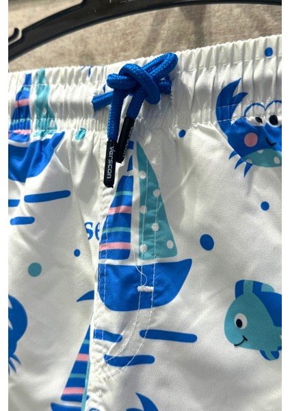 Yeni Sezon Sevimli Yengeç ve Yelkenli Desenli Hızlı Kuruma Özellikli Erkek Çocuk Şort Mayo fırsatları