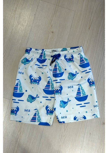 Yeni Sezon Sevimli Yengeç ve Yelkenli Desenli Hızlı Kuruma Özellikli Erkek Çocuk Şort Mayo indirimleri